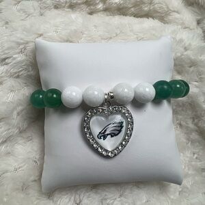 Handmade Philadelphia Eagles Bracelet. Beaded With Crystal Trimmed Charm
